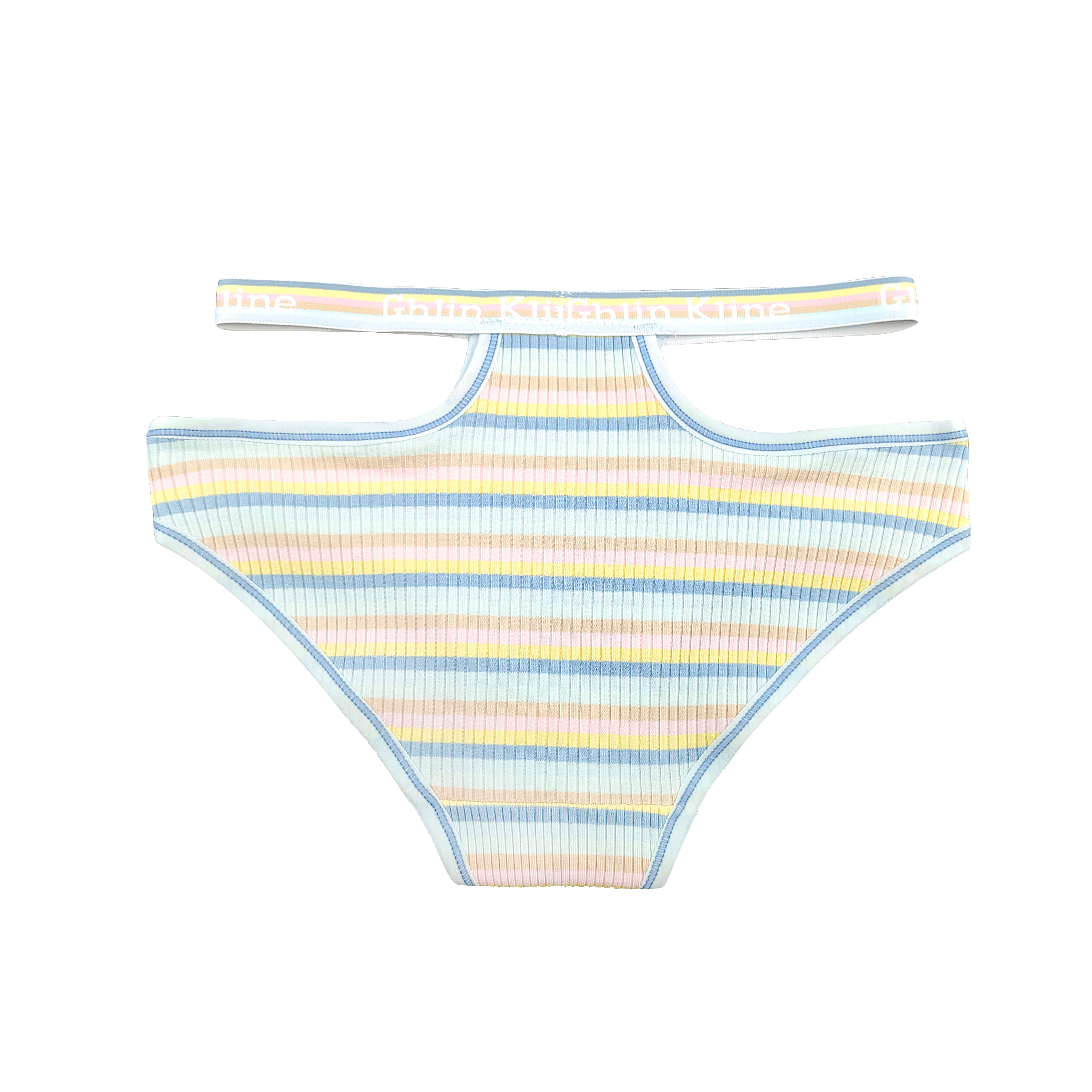Women's Underwear Lingerie Panties Cotton Hollow Out Rainbow Stripe Lady Brief 2 Pack